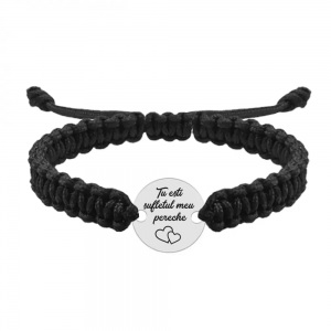 Bratara argint banut 16 mm si snur negru impletit - personalizata cu text